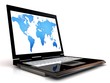 © valentinT - Laptop isolated with a earth map screen.