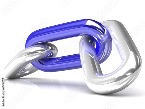 Fotografia 3D single chain link isolated on white background