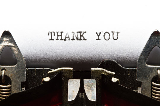 typewriter with text thank you