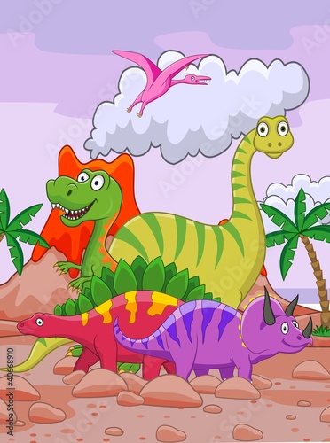 Obraz w ramie Dinosaur cartoon