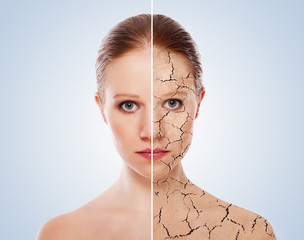 concept of cosmetic effects, treatment and skin care.  face of y