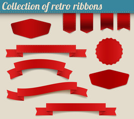 Wall Mural - Collection of red vector retro ribbons and tags