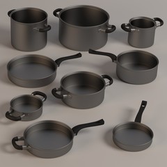  3d render of cooking pots