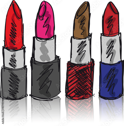 Naklejka nad blat kuchenny Sketch of Lipsticks isolated on a white background. Vector illus