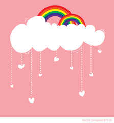 Wall Mural - Rainbow with cloud and rain of love hearts