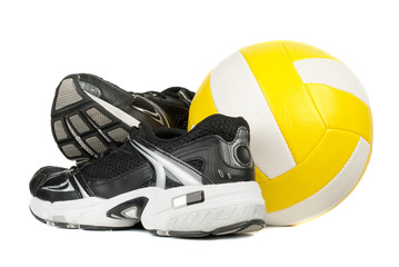 Sports footwear and volleybal ball