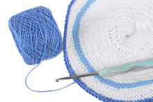 Blue Crochet Napkin With Thread Ball Isolated