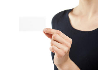 Wall Mural - Female hand showing blank name badge