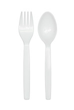 Plastic Spoon And Fork Isolated On White Background