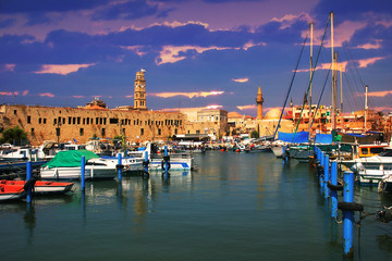 Wall Mural - Old harbor. Acre, Israel.