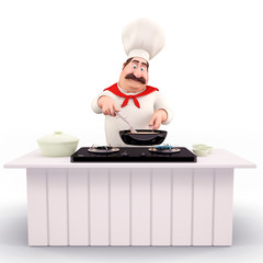 Wall Mural - smiling Chef cooking vegetables