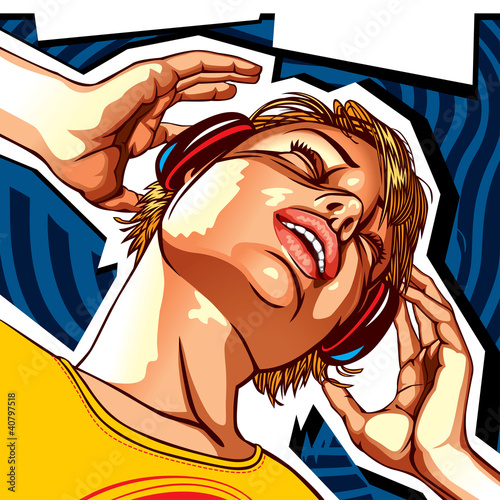 Obraz w ramie Girl with headphones template