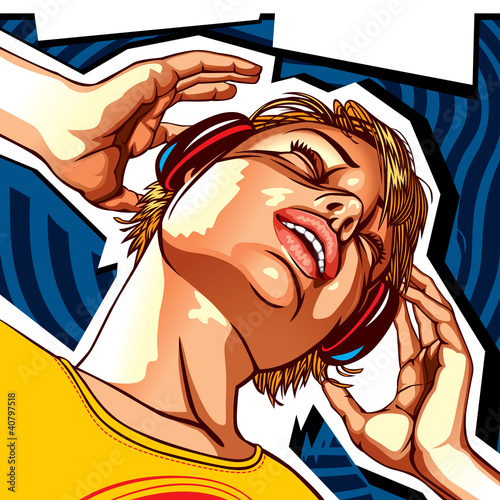 Naklejka na szybę Girl with headphones template