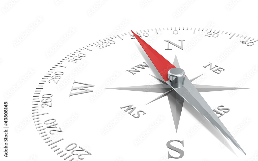 Direction. Abstract Perspective view of a steel compass dial. - obrazy, fototapety, plakaty 