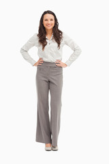 pretty employee hands on hips