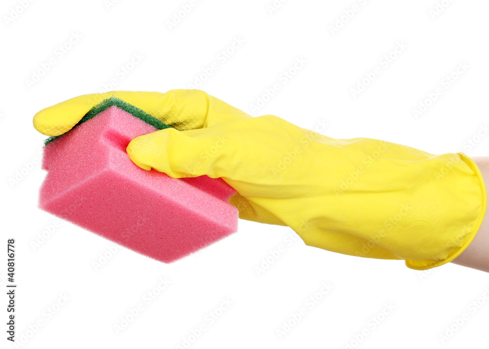 Sponge in hand isolated on white