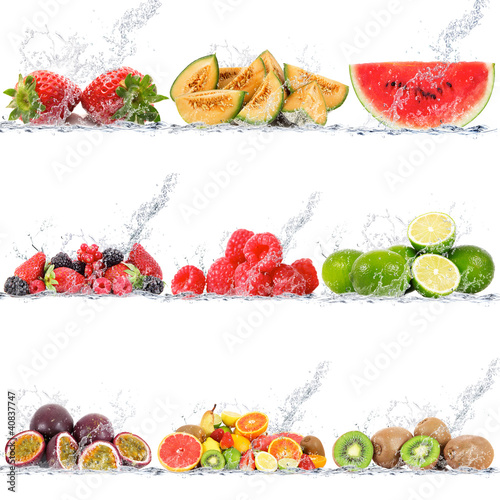 Obraz w ramie Kolaż świeżych owoców na białym tle