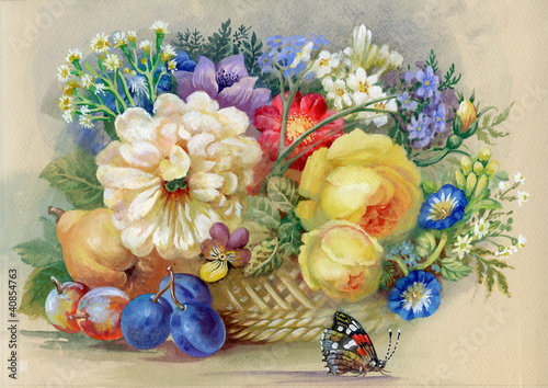 Naklejka dekoracyjna Flowers and fruit