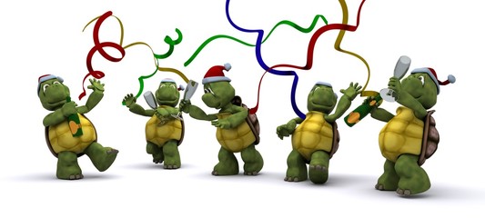 Wall Mural - tortoises celebrating at a christmas party