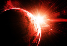 Red Planet With A Flash Of Sun