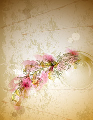 Wall Mural - Scrap background with hand drawn flower branch