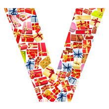V Letter - Alphabet Made Of Giftboxes