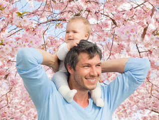 Poster - papa mit baby im frühling