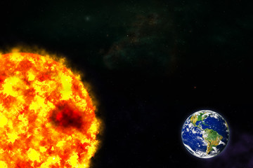 Wall Mural - planet earth and sun in galaxy space