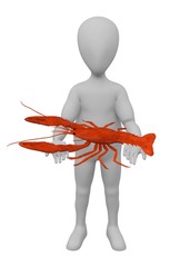 Poster - 3d render of cartoon character with dead crayfish