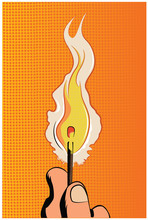 Pop Art Vector Illustration.Burning Wooden Match
