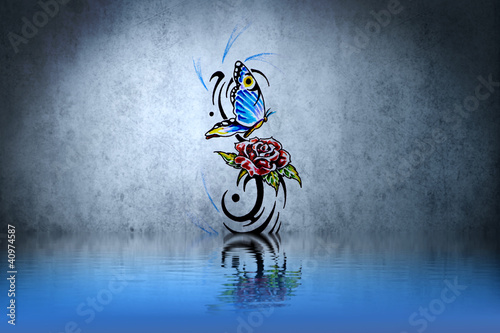 Rose And Butterfly Tribal Forms Tattoo Over Water Reflection Il Buy This Stock Illustration And Explore Similar Illustrations At Adobe Stock Adobe Stock
