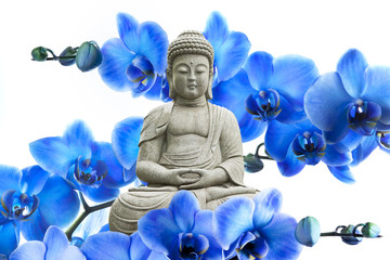 Papier Peint - Bouddha et Orchidées Bleue
