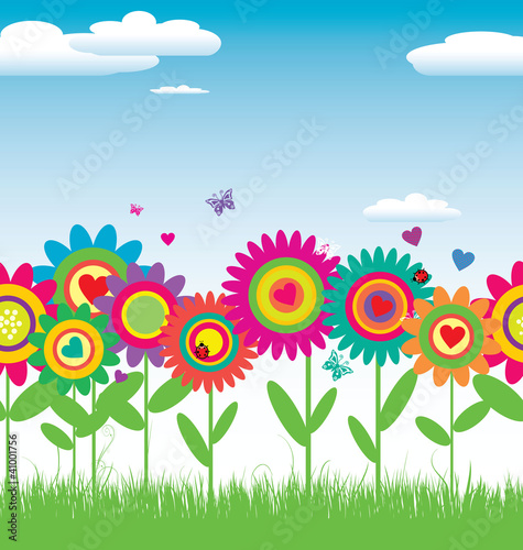 Naklejka dekoracyjna Kolorowe kwiatki na tle nieba