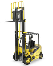 Yellow Fork Lift Truck With Raised Fork