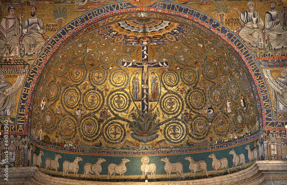 Rome - mosaic of Jesus on the cross from San Clemente church Stock ...