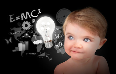 Wall Mural - young science education baby on black