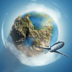 Wall Mural - airplane flies over the earth