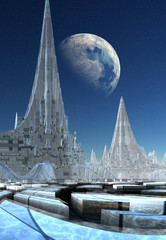 modern city on an alien planet