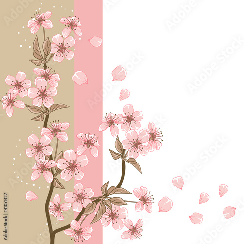 Naklejka dekoracyjna Cherry Tree (Card with stylized vector blossom)