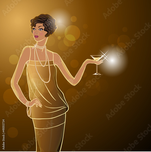 Poster Retro party invitation design with girl. Vector illustration.