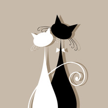 Couple Cats Together, Silhouette For Your Design