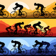 Sport road bike riders and bicycles detailed silhouettes