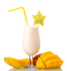 Wall Mural - Milk shake with mango isolated on white