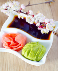 Poster - Pickled ginger with soy sauce and wasabi for sushi