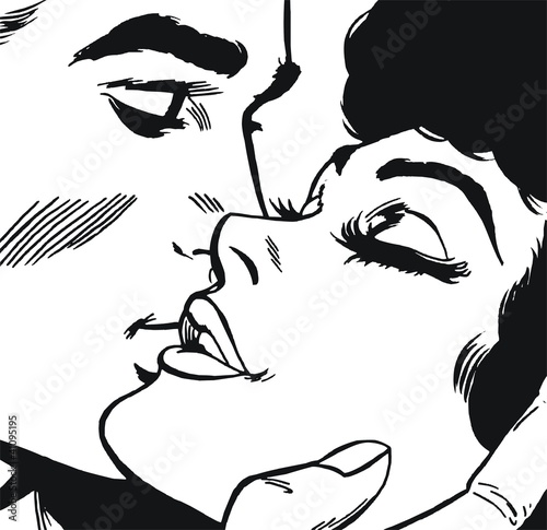 Naklejka dekoracyjna Czarno biała ilustracja pary
