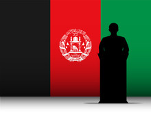 Afghanistan Speech Tribune Silhouette With Flag Background