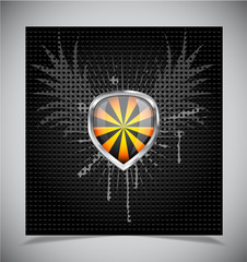Glossy shield emblem on black background
