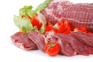 Wall Mural - raw meat on white plate