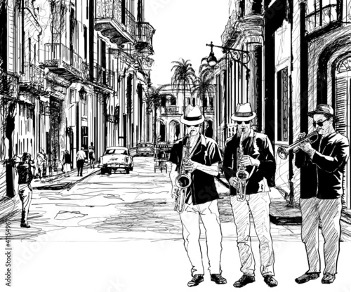 Naklejka dekoracyjna jazz band in cuba