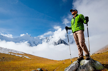 Wall Mural - hiker in himalaya mountains